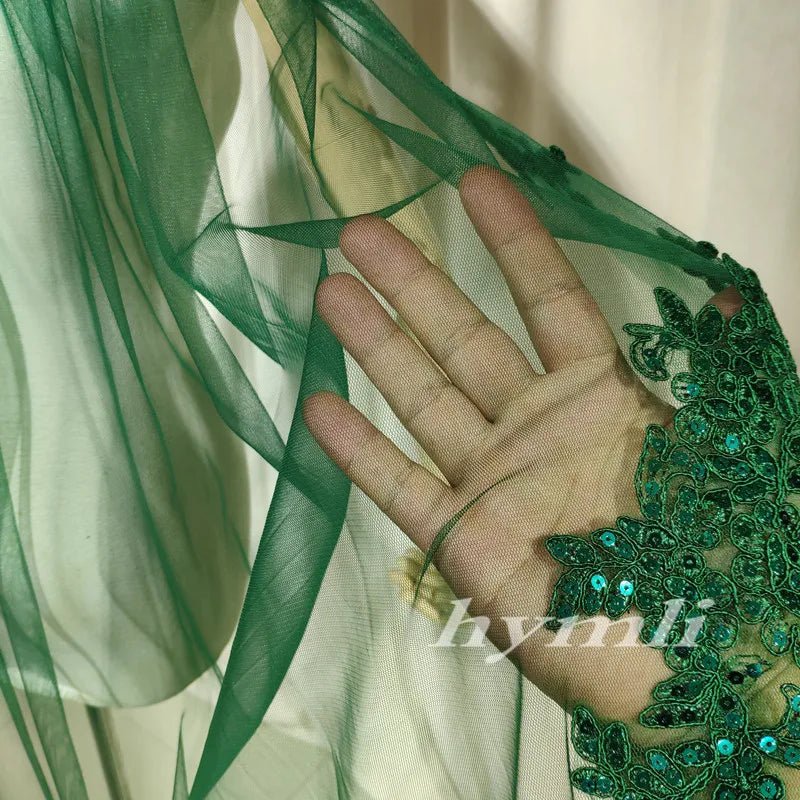 Single-Layer Dark Green Veil Sequin Lace Appliqué & Metal Comb, Personalized Choice – Distinctive Wedding Style - Luzilly Bridal & Apparel