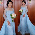 Sky Blue Lace Mermaid Mother of the Bride Dress with Detachable Train - Luzilly Bridal & Apparel