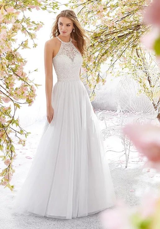 Sleeveless Halter Wedding Dress Slim Long Skirt - Luzilly Bridal & Apparel