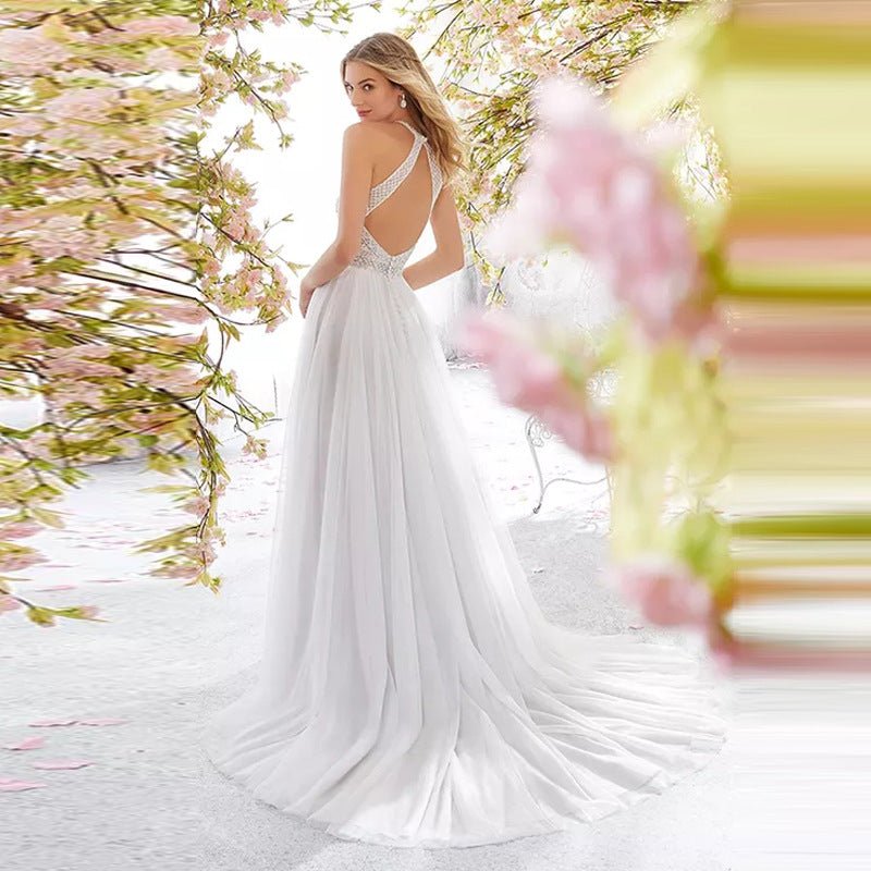 Sleeveless Halter Wedding Dress Slim Long Skirt - Luzilly Bridal & Apparel