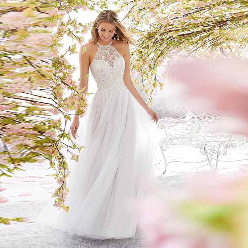 Sleeveless Halter Wedding Dress Slim Long Skirt - Luzilly Bridal & Apparel