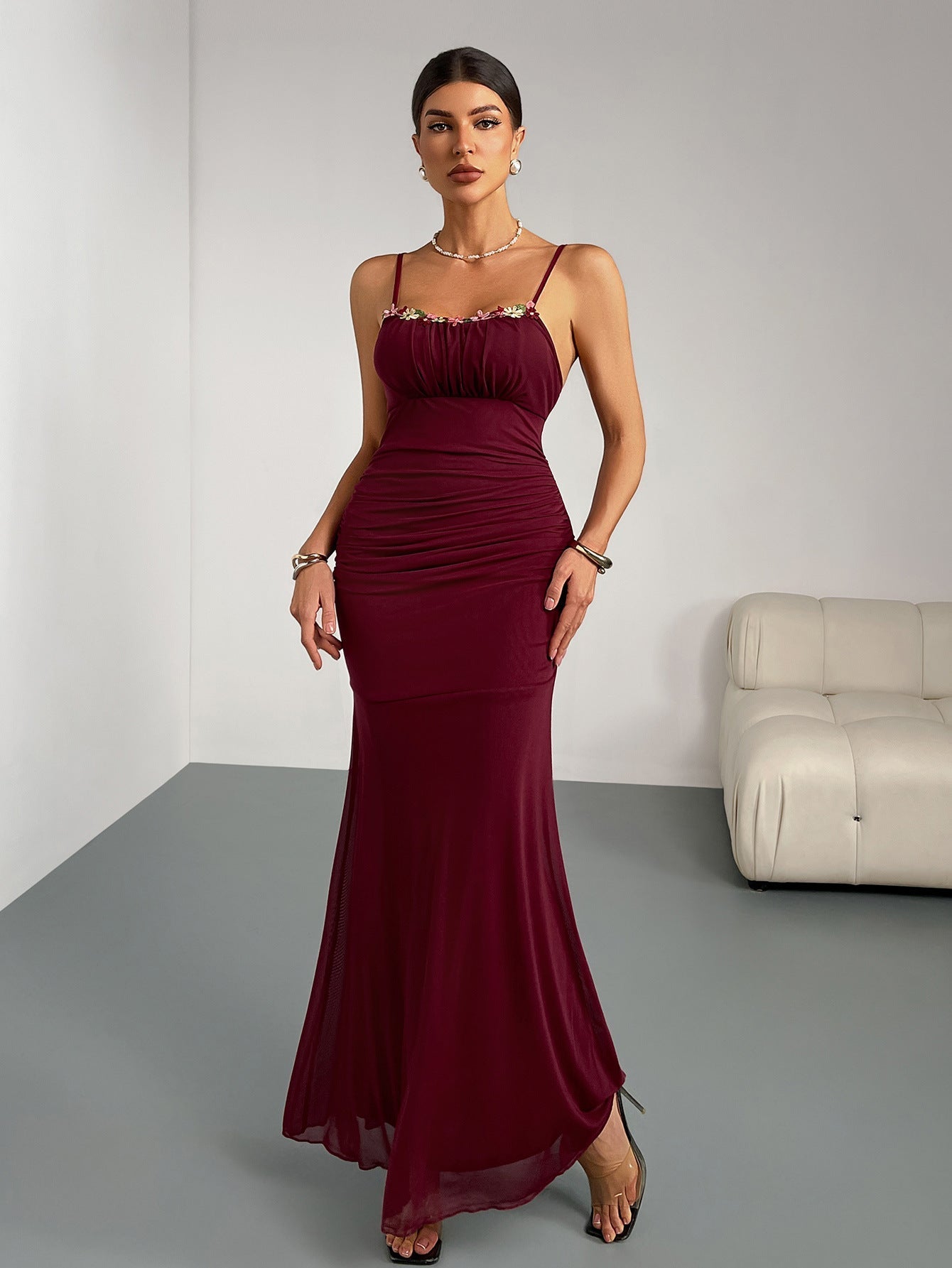 Slim Fit Fishtail Dress Women Sling Pleating Dress Slim Fit Sexy Party Party Wedding Bridesmaid - Luzilly Bridal & Apparel