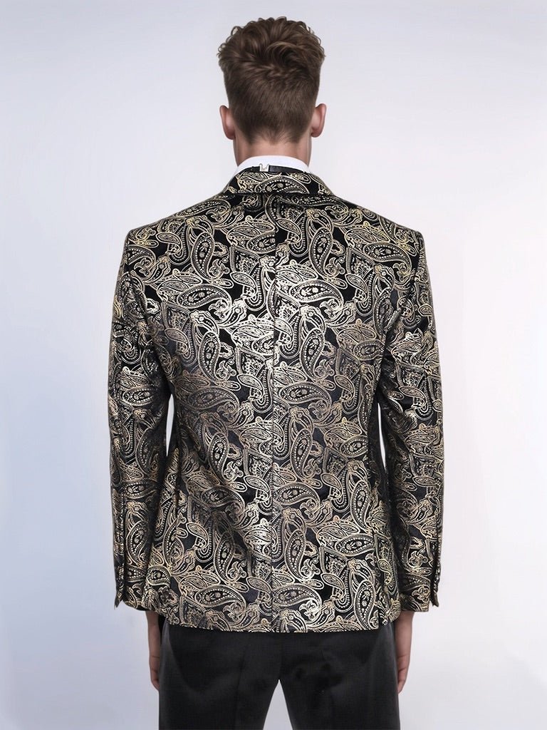 Slim Fit Gold Paisley Patterned Black Men Tuxedo Blazer - Wessi - Luzilly Bridal & Apparel