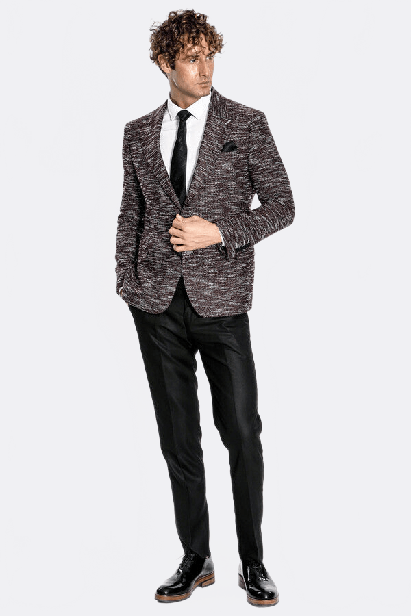 Slim Fit Patterned Sport Burgundy Men Blazer - Wessi - Luzilly Bridal & Apparel