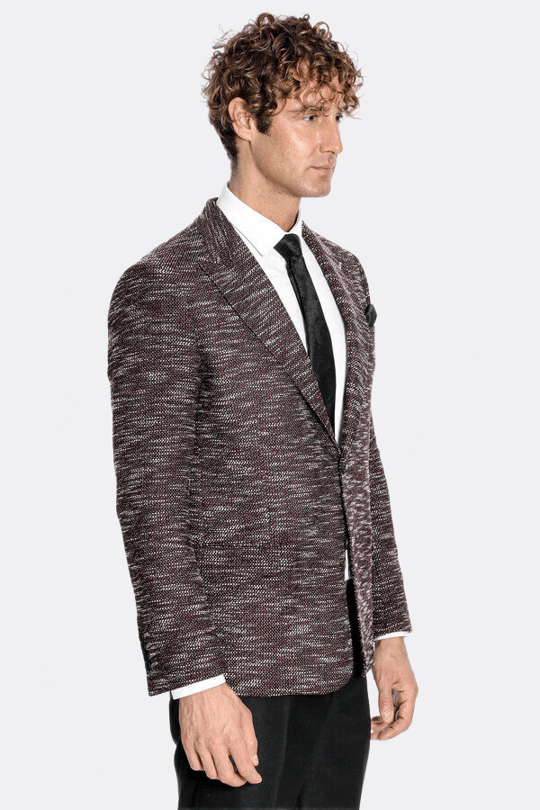 Slim Fit Patterned Sport Burgundy Men Blazer - Wessi - Luzilly Bridal & Apparel