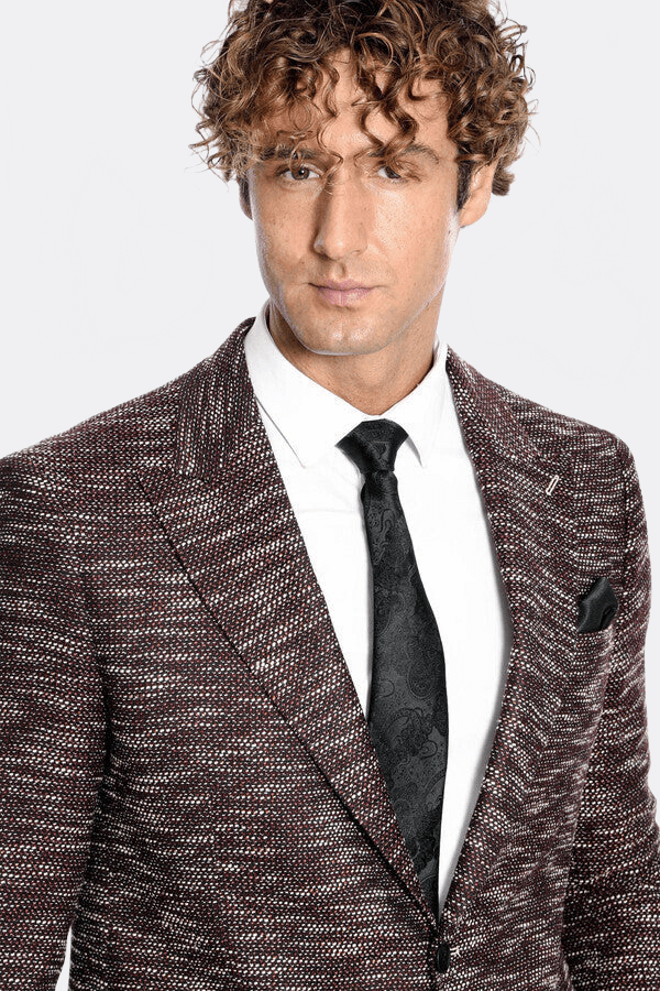 Slim Fit Patterned Sport Burgundy Men Blazer - Wessi - Luzilly Bridal & Apparel