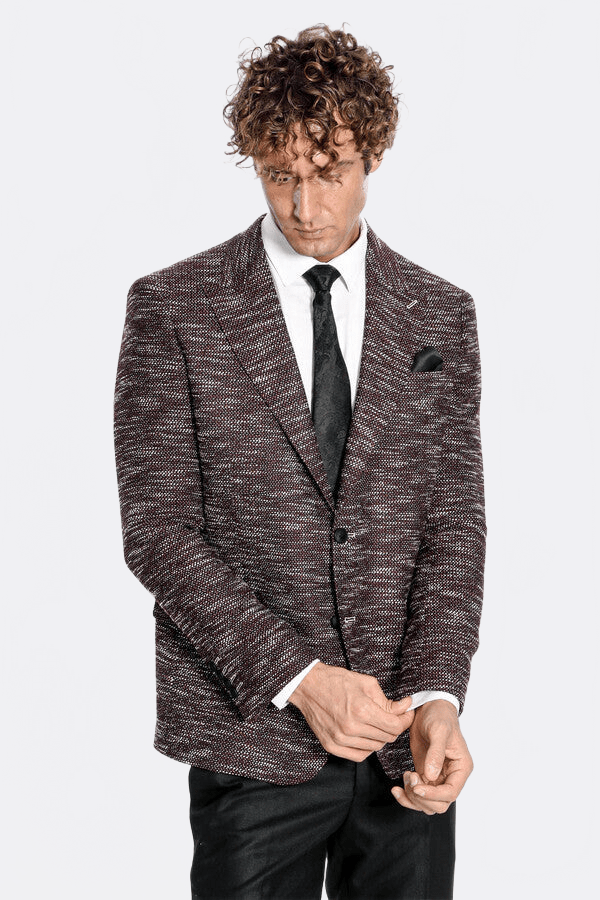 Slim Fit Patterned Sport Burgundy Men Blazer - Wessi - Luzilly Bridal & Apparel