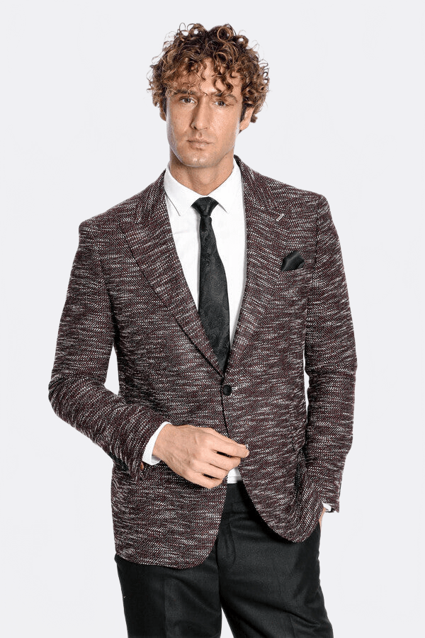 Slim Fit Patterned Sport Burgundy Men Blazer - Wessi - Luzilly Bridal & Apparel