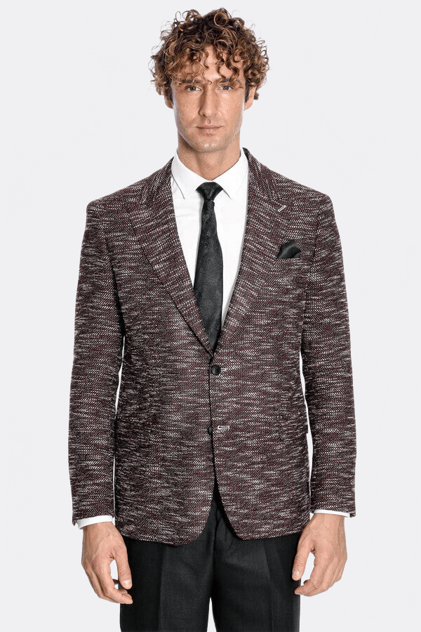 Slim Fit Patterned Sport Burgundy Men Blazer - Wessi - Luzilly Bridal & Apparel