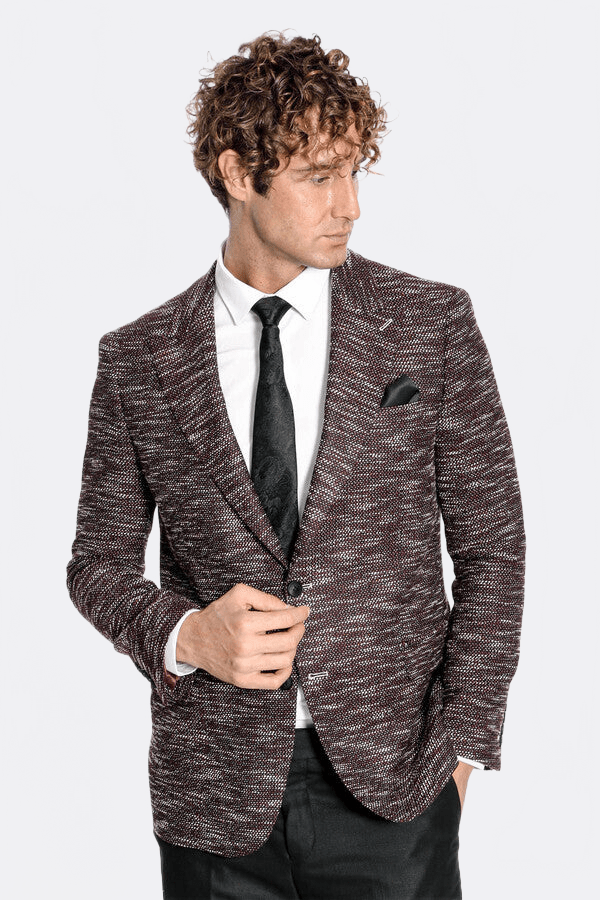 Slim Fit Patterned Sport Burgundy Men Blazer - Wessi - Luzilly Bridal & Apparel