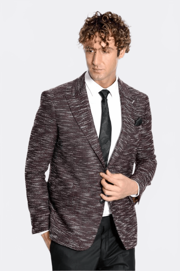 Slim Fit Patterned Sport Burgundy Men Blazer - Wessi - Luzilly Bridal & Apparel