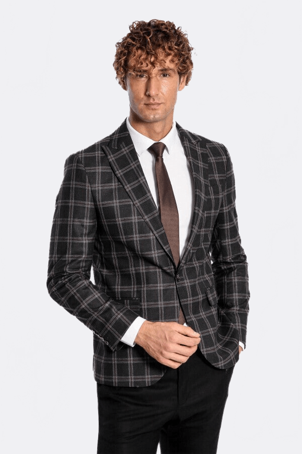 Slim Fit Peak Lapel Black Men Blazer - Wessi - Luzilly Bridal & Apparel