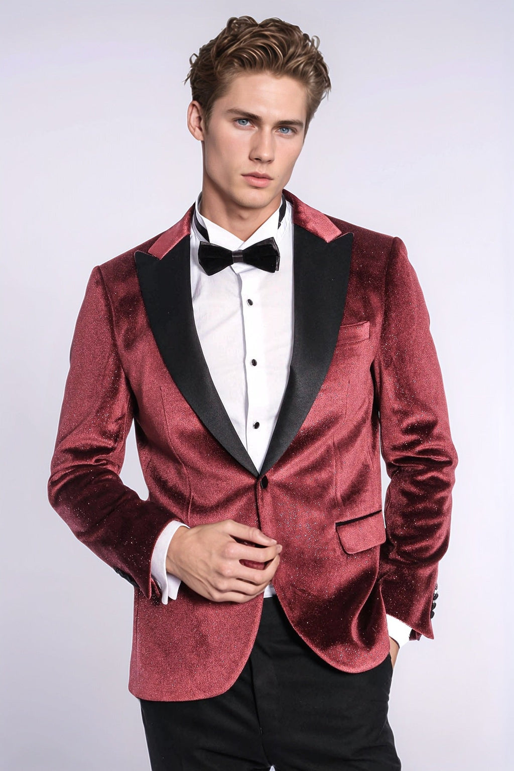 Slim Fit Velvet Burgundy Men Sparkle Tuxedo Jacket - Wessi - Luzilly Bridal & Apparel