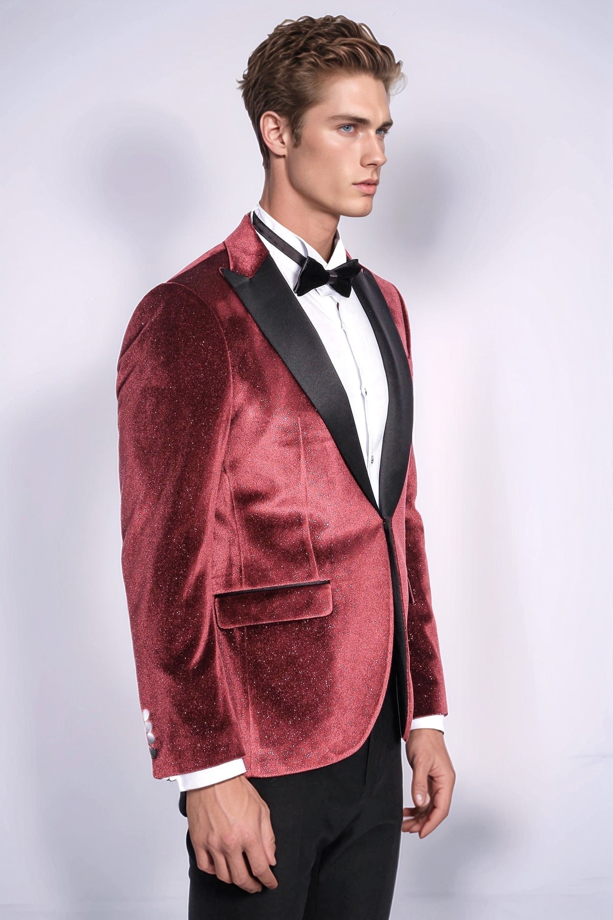Slim Fit Velvet Burgundy Men Sparkle Tuxedo Jacket - Wessi - Luzilly Bridal & Apparel