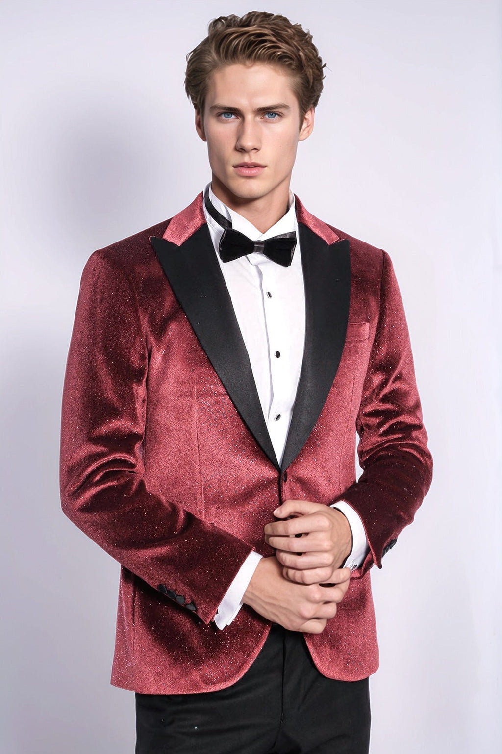 Slim Fit Velvet Burgundy Men Sparkle Tuxedo Jacket - Wessi - Luzilly Bridal & Apparel