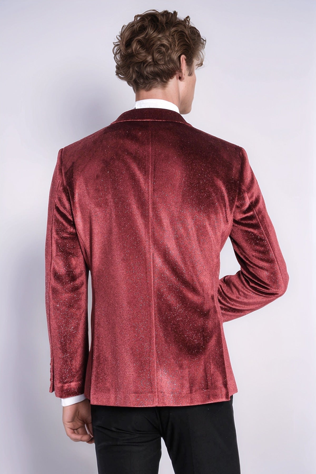 Slim Fit Velvet Burgundy Men Sparkle Tuxedo Jacket - Wessi - Luzilly Bridal & Apparel