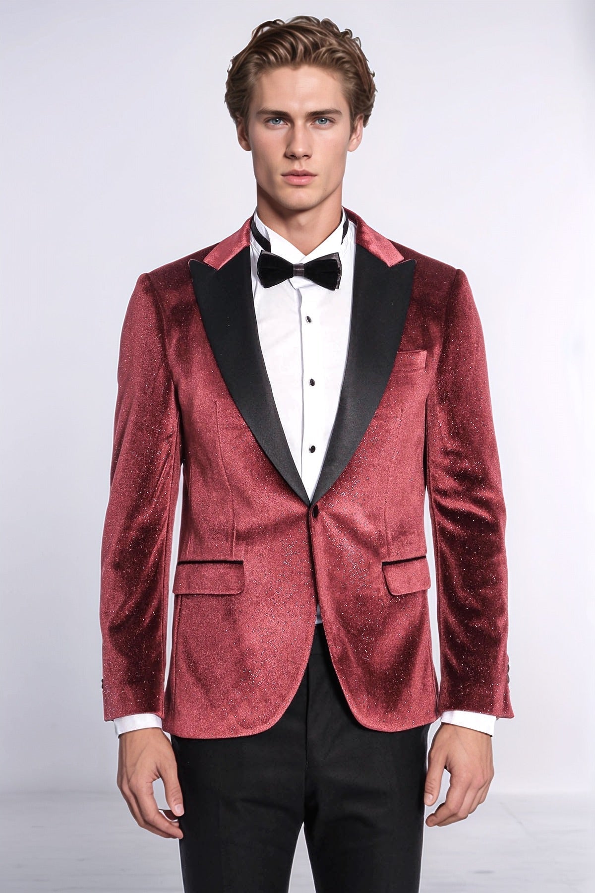 Slim Fit Velvet Burgundy Men Sparkle Tuxedo Jacket - Wessi - Luzilly Bridal & Apparel