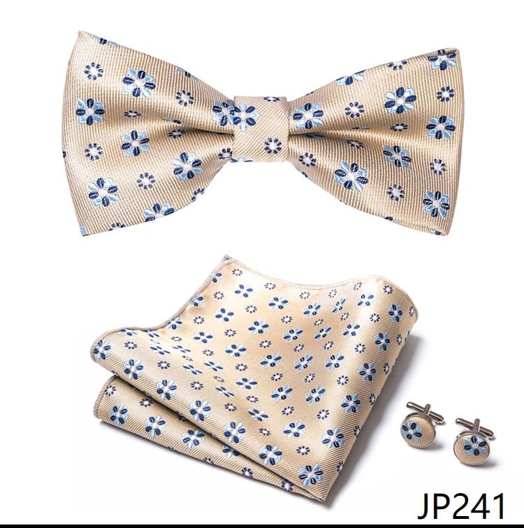Slim Tie Set Men Bow Tie And Pocket Square Bowtie Necktie Cravate Handkerchief Man Corbatas Hombre Pajarita Fit Wedding - Luzilly Bridal & Apparel