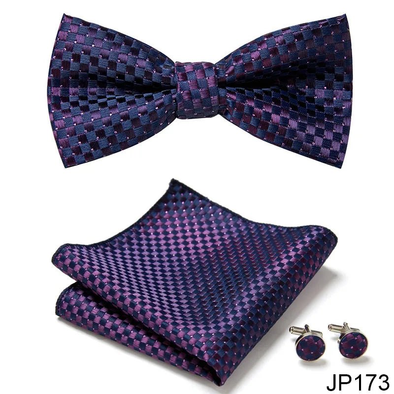Slim Tie Set Men Bow Tie And Pocket Square Bowtie Necktie Cravate Handkerchief Man Corbatas Hombre Pajarita Fit Wedding - Luzilly Bridal & Apparel