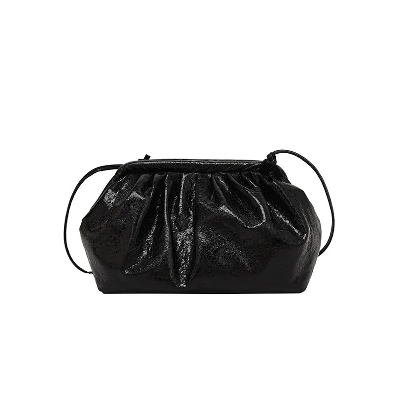 Small Luxury Design Women's Leather Silver Cloud Bag | Gold Crossbody & Ladies Party Clutch Purse (Sequined, Ruched Handbag) - Luzilly Bridal & Apparel