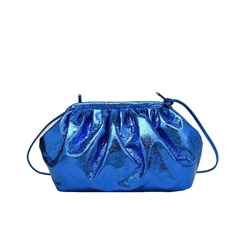 Small Luxury Design Women's Leather Silver Cloud Bag | Gold Crossbody & Ladies Party Clutch Purse (Sequined, Ruched Handbag) - Luzilly Bridal & Apparel