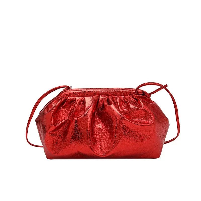 Small Luxury Design Women's Leather Silver Cloud Bag | Gold Crossbody & Ladies Party Clutch Purse (Sequined, Ruched Handbag) - Luzilly Bridal & Apparel