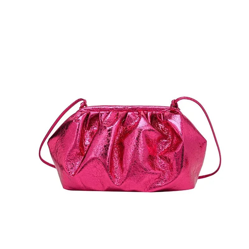 Small Luxury Design Women's Leather Silver Cloud Bag | Gold Crossbody & Ladies Party Clutch Purse (Sequined, Ruched Handbag) - Luzilly Bridal & Apparel