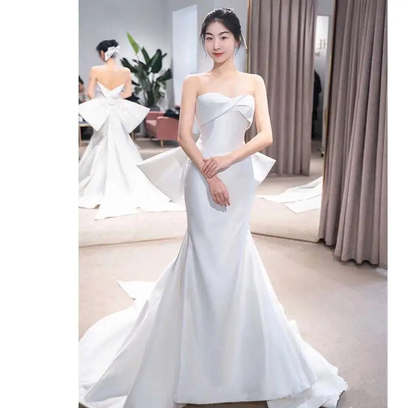 Satin Mermaid Wedding Dress with Train