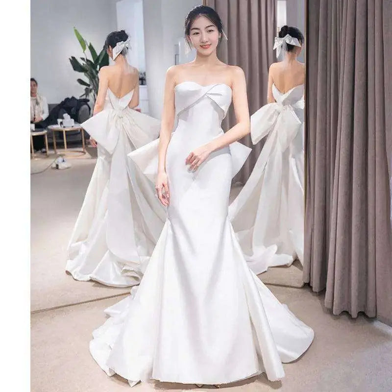 Satin Mermaid Wedding Dress with Train