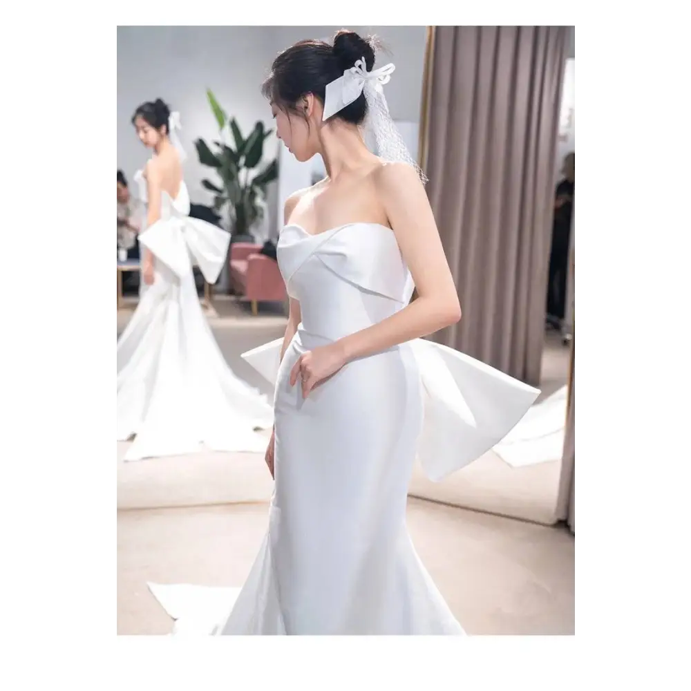 Satin Mermaid Wedding Dress with Train
