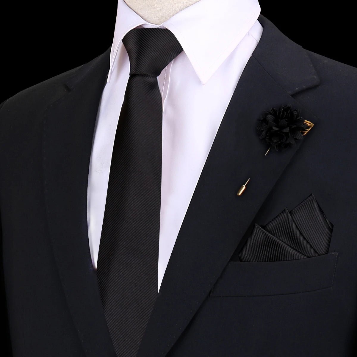 Solid Tie Set Brooch Pocket Square Silk Necktie For Man Wedding Ties Mens Classic Neckties Business Suit Pins Classic Gravats - Luzilly Bridal & Apparel