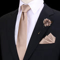 Solid Tie Set Brooch Pocket Square Silk Necktie For Man Wedding Ties Mens Classic Neckties Business Suit Pins Classic Gravats - Luzilly Bridal & Apparel