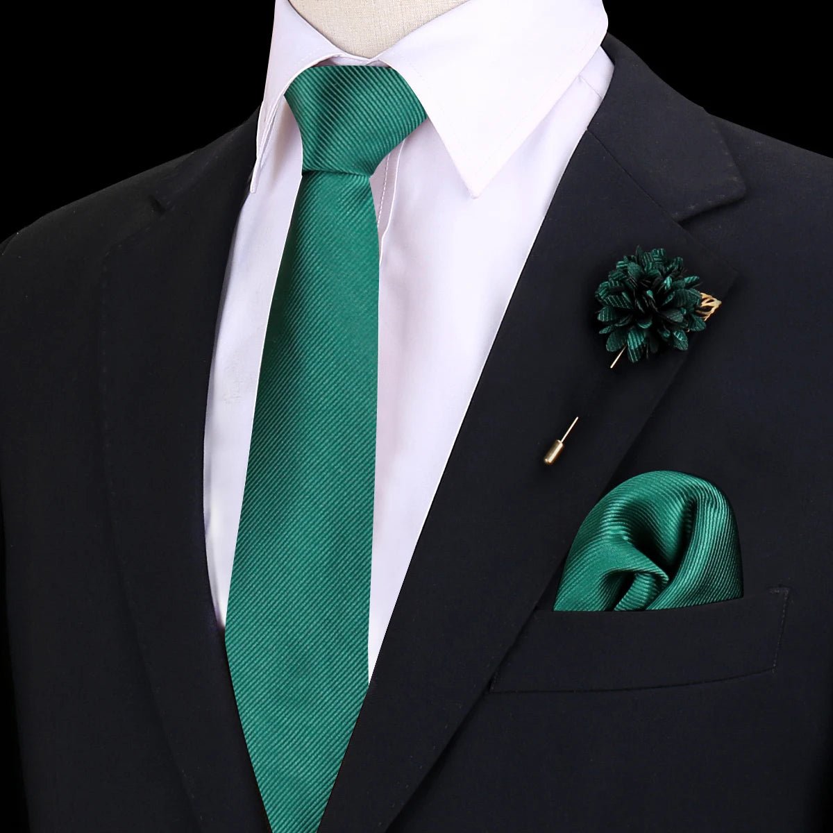 Solid Tie Set Brooch Pocket Square Silk Necktie For Man Wedding Ties Mens Classic Neckties Business Suit Pins Classic Gravats - Luzilly Bridal & Apparel