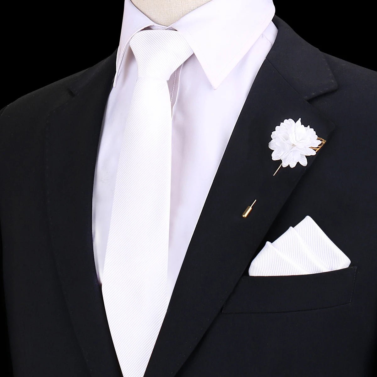 Solid Tie Set Brooch Pocket Square Silk Necktie For Man Wedding Ties Mens Classic Neckties Business Suit Pins Classic Gravats - Luzilly Bridal & Apparel