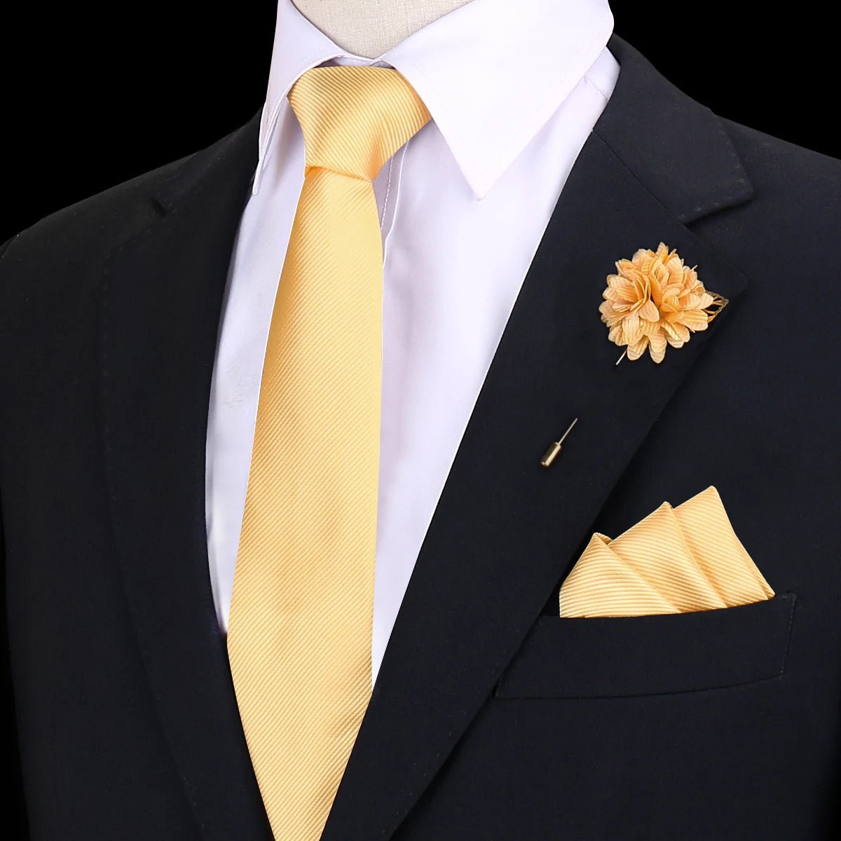 Solid Tie Set Brooch Pocket Square Silk Necktie For Man Wedding Ties Mens Classic Neckties Business Suit Pins Classic Gravats - Luzilly Bridal & Apparel