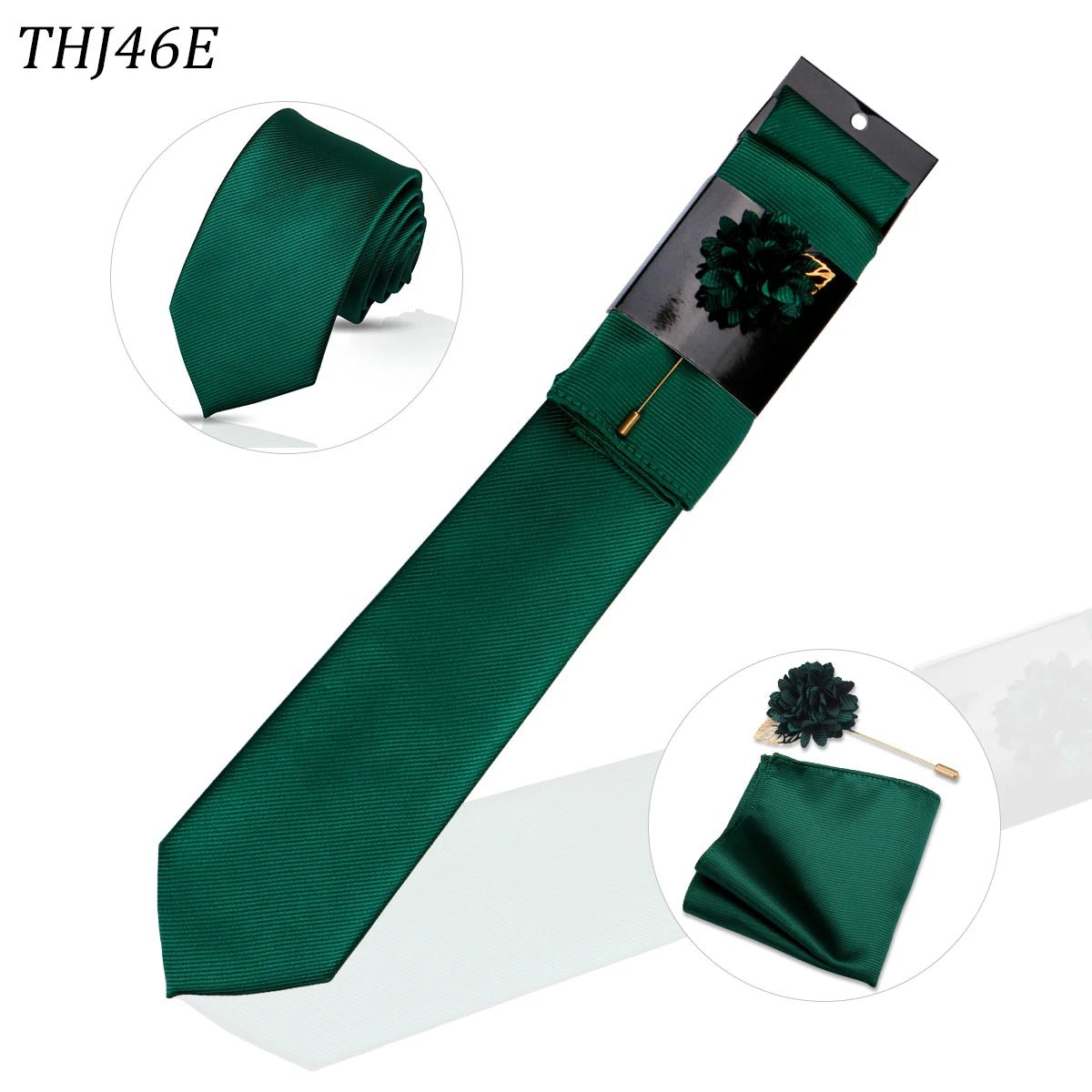 Solid Tie Set Brooch Pocket Square Silk Necktie For Man Wedding Ties Mens Classic Neckties Business Suit Pins Classic Gravats - Luzilly Bridal & Apparel