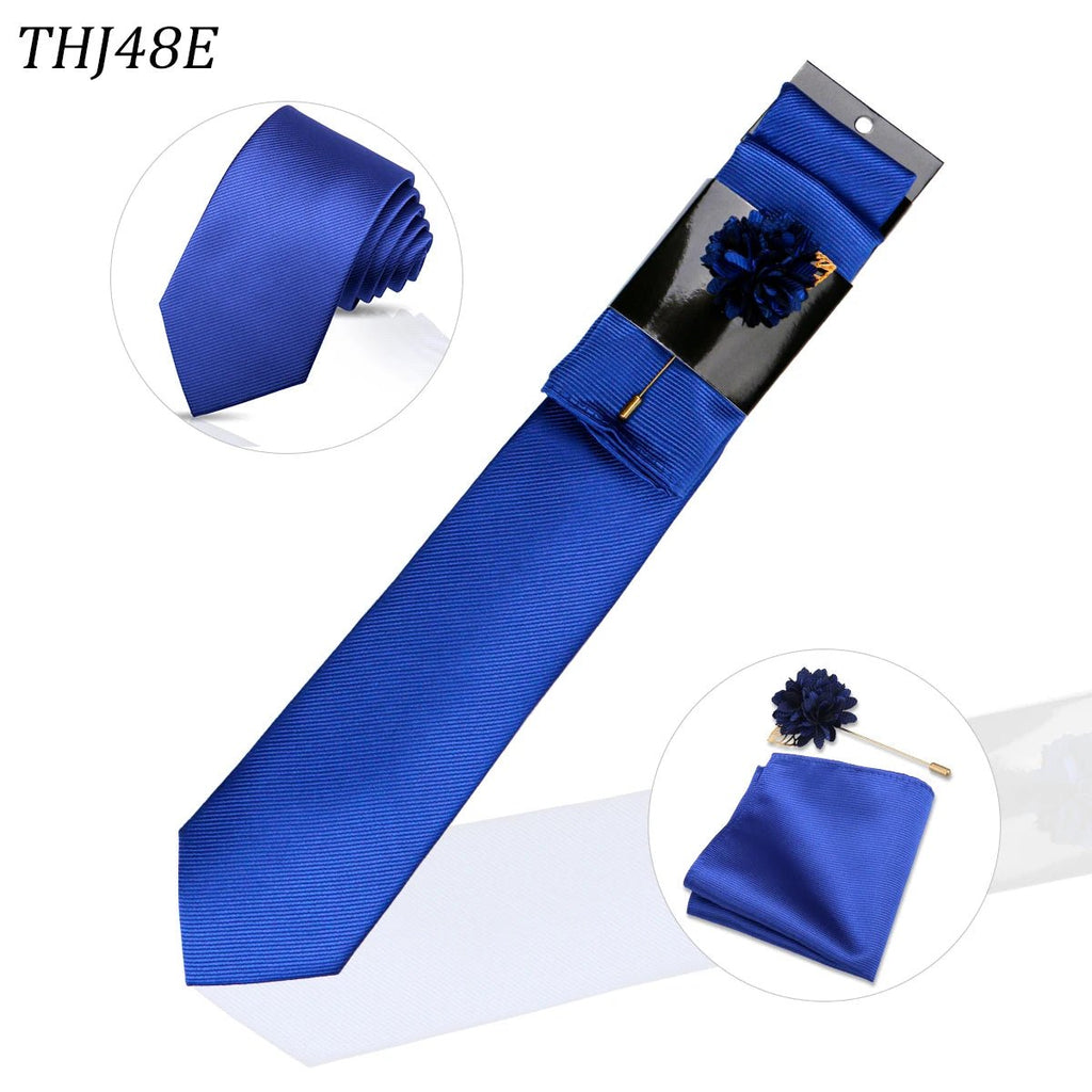 Solid Tie Set Brooch Pocket Square Silk Necktie For Man Wedding Ties Mens Classic Neckties Business Suit Pins Classic Gravats - Luzilly Bridal & Apparel