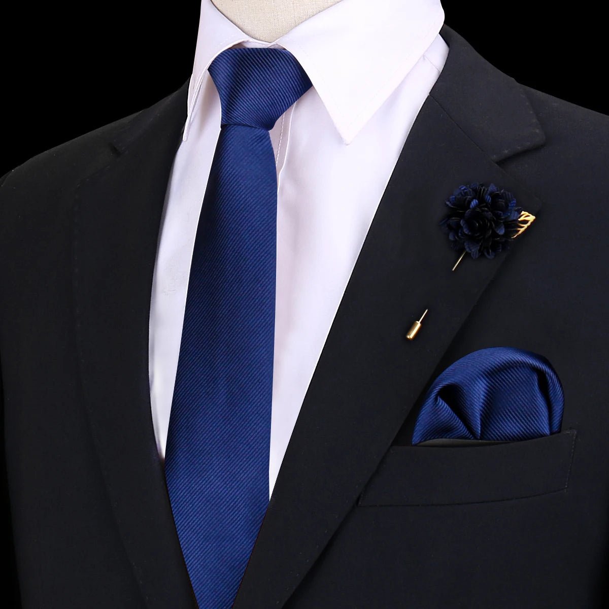 Solid Tie Set Brooch Pocket Square Silk Necktie For Man Wedding Ties Mens Classic Neckties Business Suit Pins Classic Gravats - Luzilly Bridal & Apparel