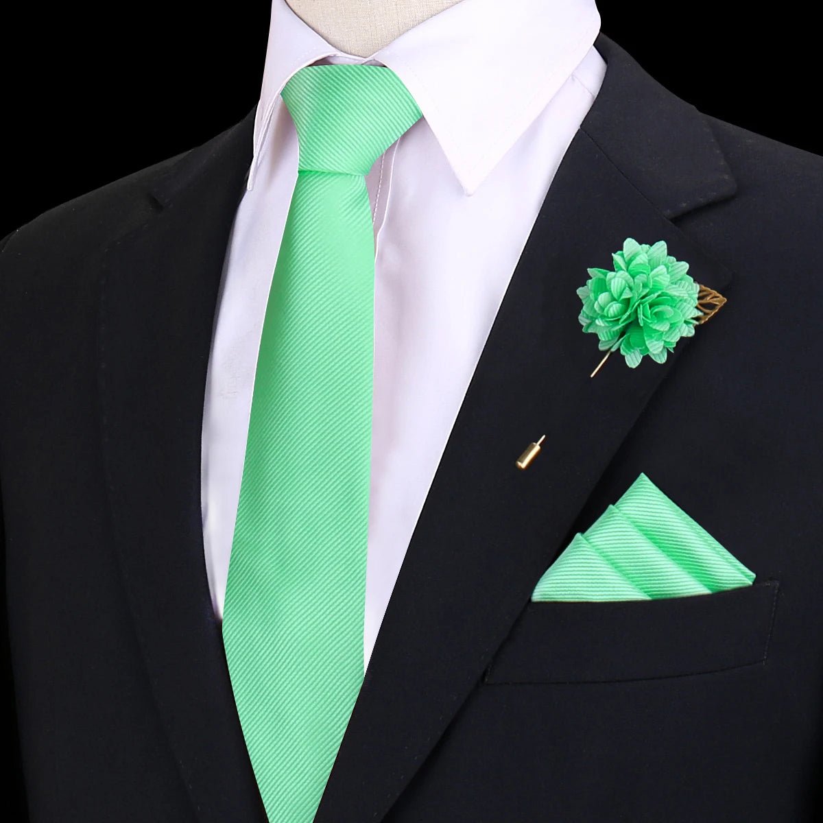 Solid Tie Set Brooch Pocket Square Silk Necktie For Man Wedding Ties Mens Classic Neckties Business Suit Pins Classic Gravats - Luzilly Bridal & Apparel