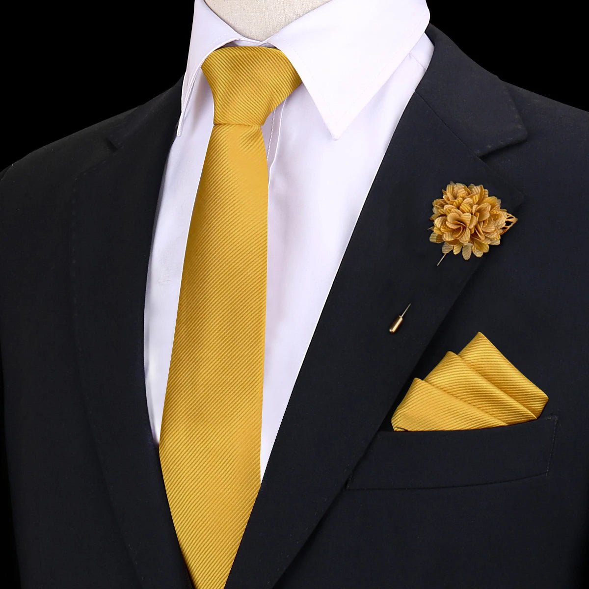 Solid Tie Set Brooch Pocket Square Silk Necktie For Man Wedding Ties Mens Classic Neckties Business Suit Pins Classic Gravats - Luzilly Bridal & Apparel