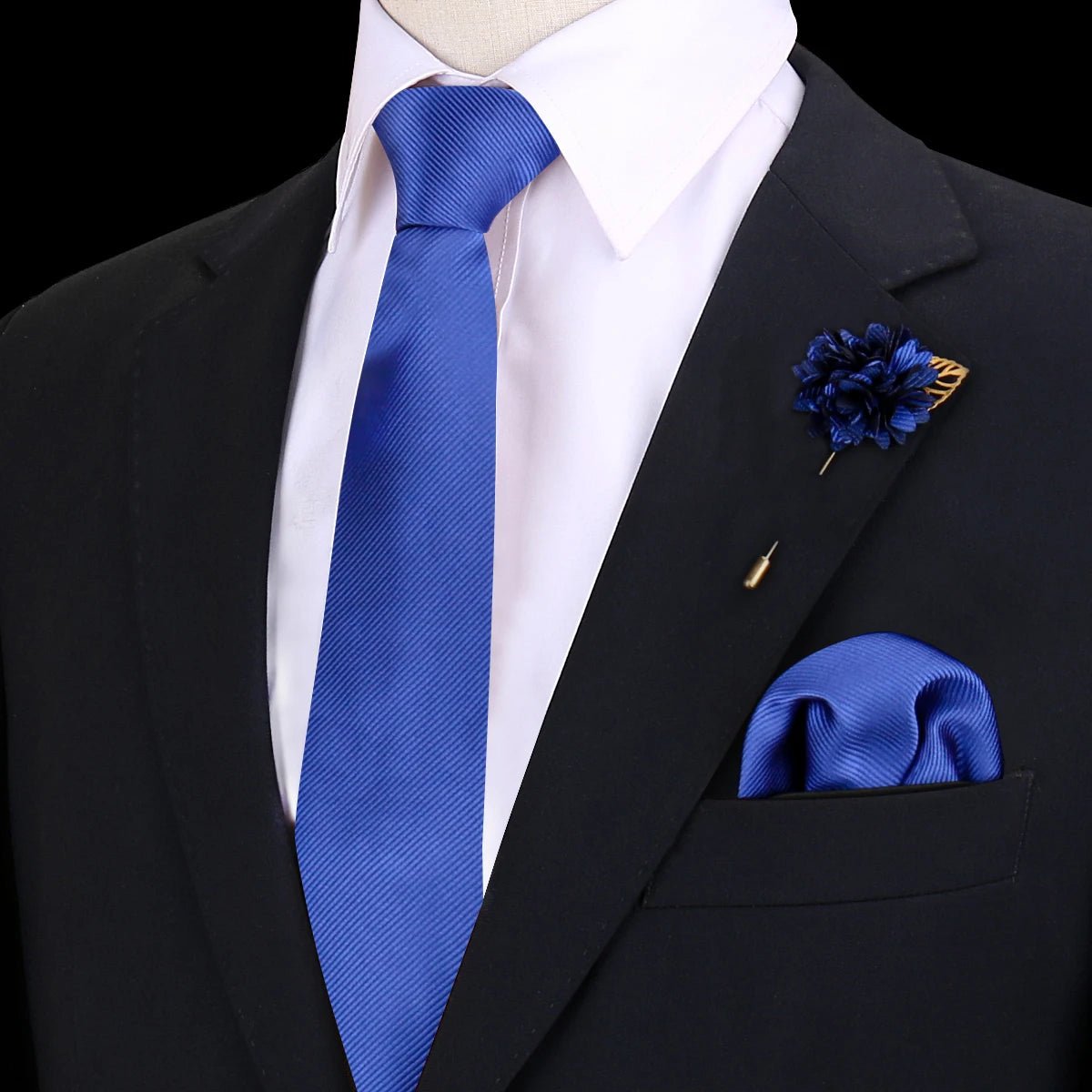 Solid Tie Set Brooch Pocket Square Silk Necktie For Man Wedding Ties Mens Classic Neckties Business Suit Pins Classic Gravats - Luzilly Bridal & Apparel