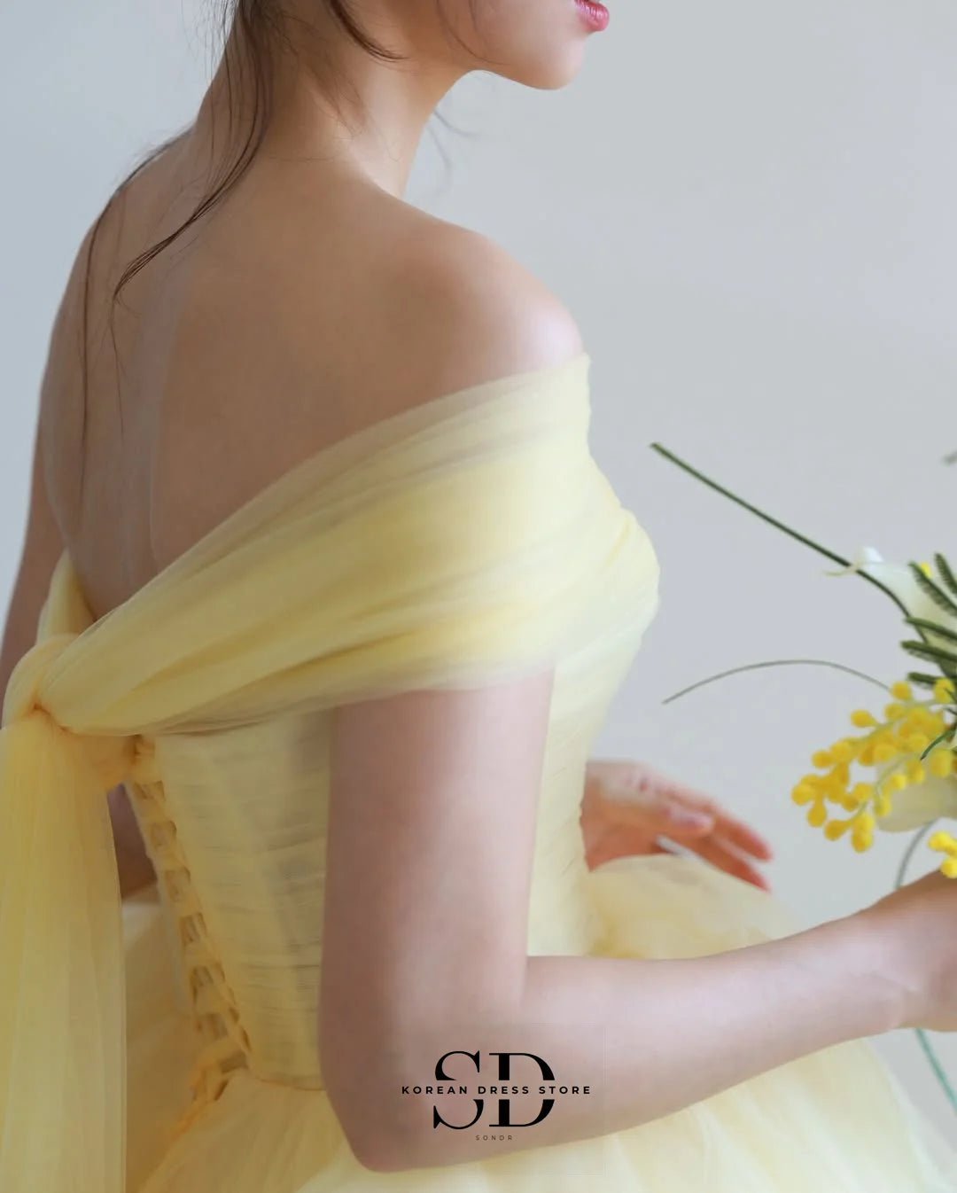 Sondr 2025 New Korean Wedding Dresses Light Yellow Soft Tulle Bridal Wedding Snap Dresses Customized Luxury Women Party Dresses - Luzilly Bridal & Apparel
