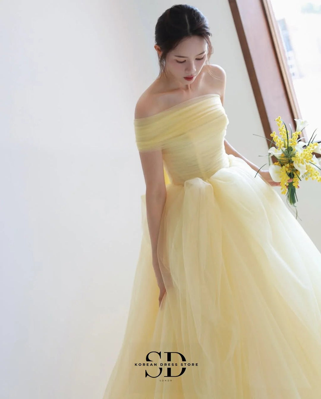 Sondr 2025 New Korean Wedding Dresses Light Yellow Soft Tulle Bridal Wedding Snap Dresses Customized Luxury Women Party Dresses - Luzilly Bridal & Apparel