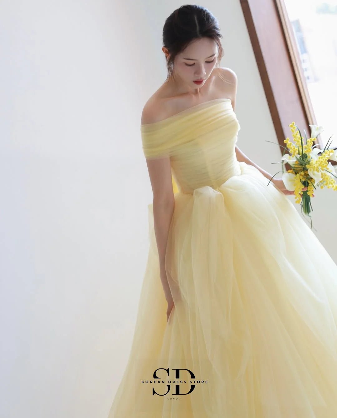 Sondr 2025 New Korean Wedding Dresses Light Yellow Soft Tulle Bridal Wedding Snap Dresses Customized Luxury Women Party Dresses - Luzilly Bridal & Apparel