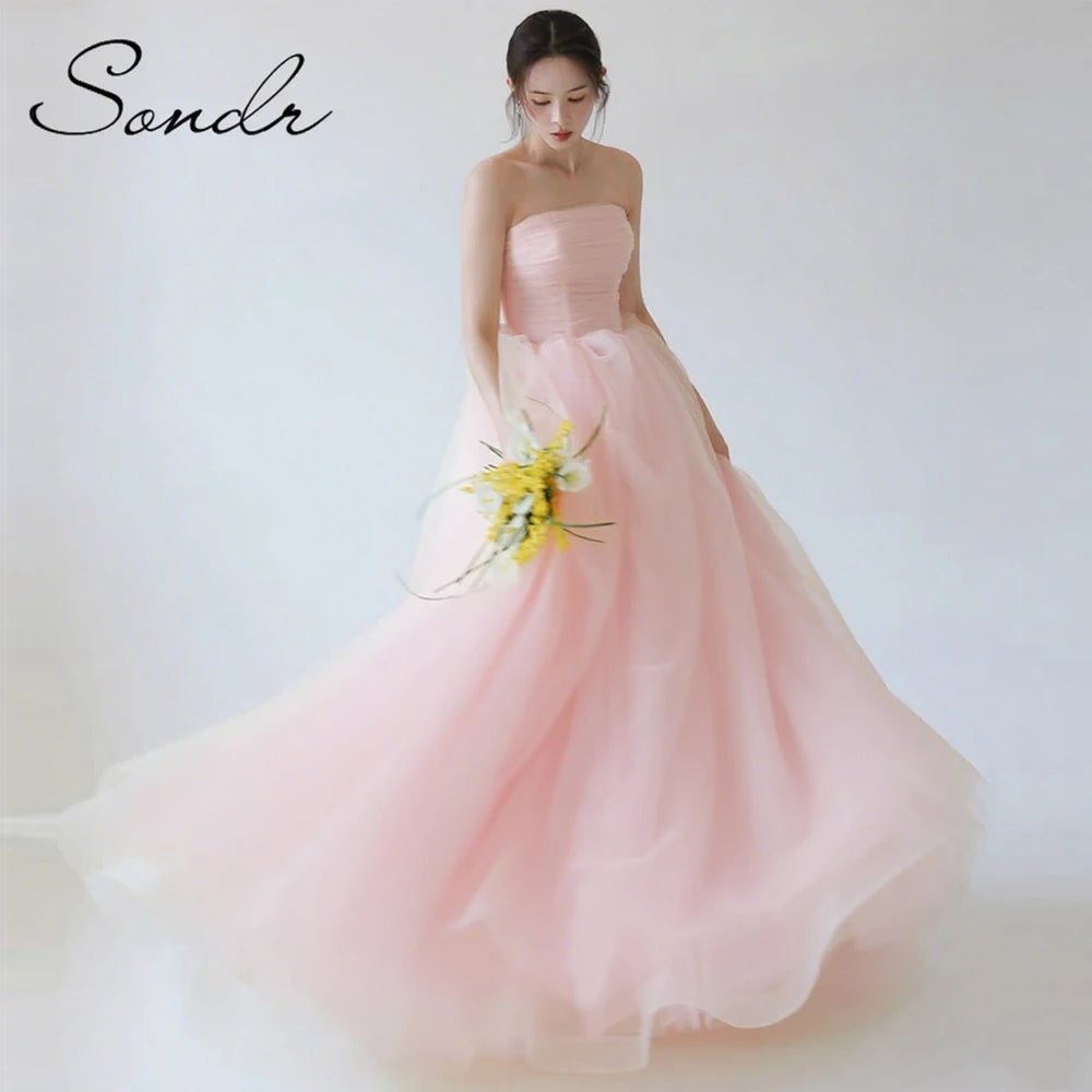 Sondr 2025 New Korean Wedding Dresses Light Yellow Soft Tulle Bridal Wedding Snap Dresses Customized Luxury Women Party Dresses - Luzilly Bridal & Apparel