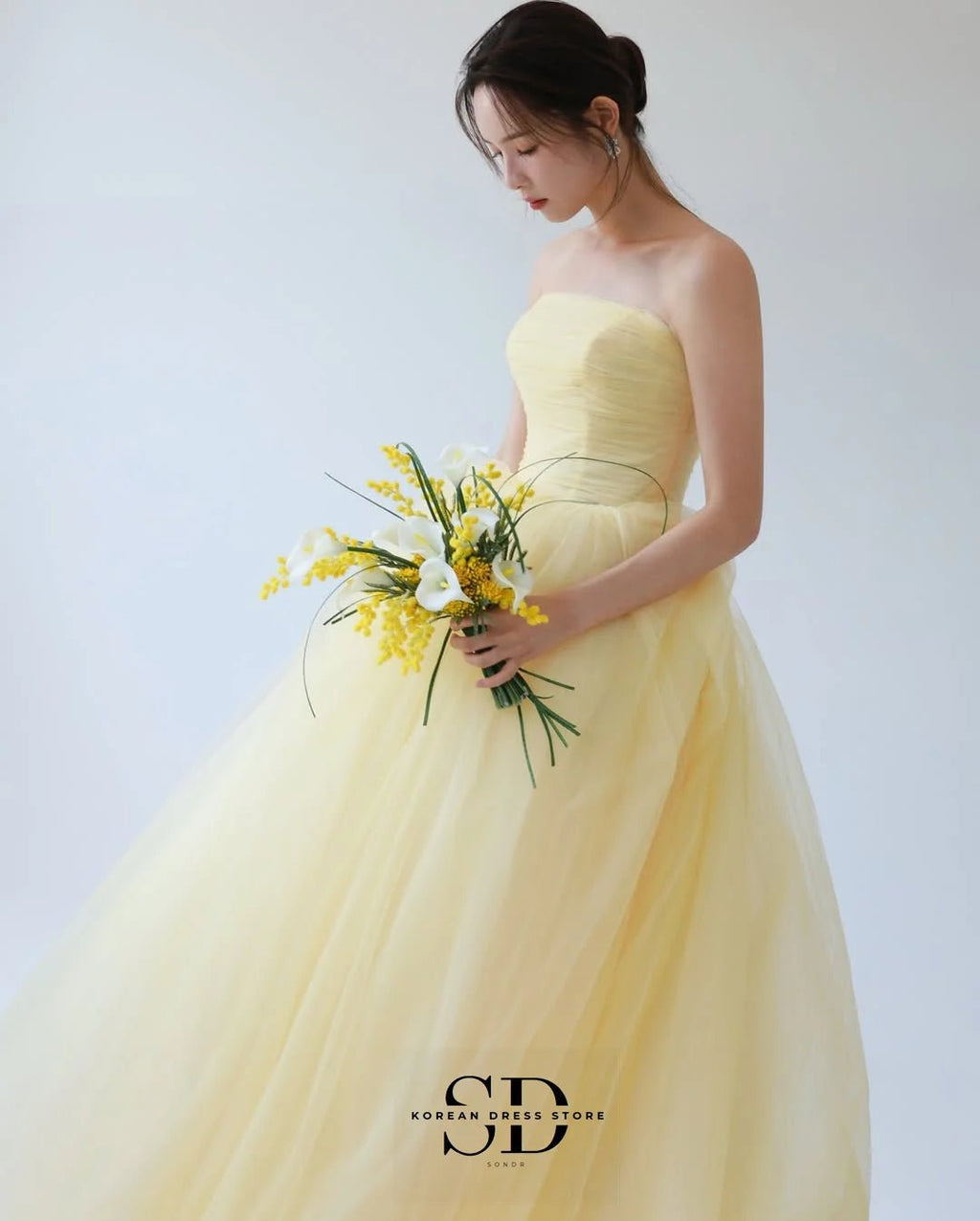 Sondr 2025 New Korean Wedding Dresses Light Yellow Soft Tulle Bridal Wedding Snap Dresses Customized Luxury Women Party Dresses - Luzilly Bridal & Apparel