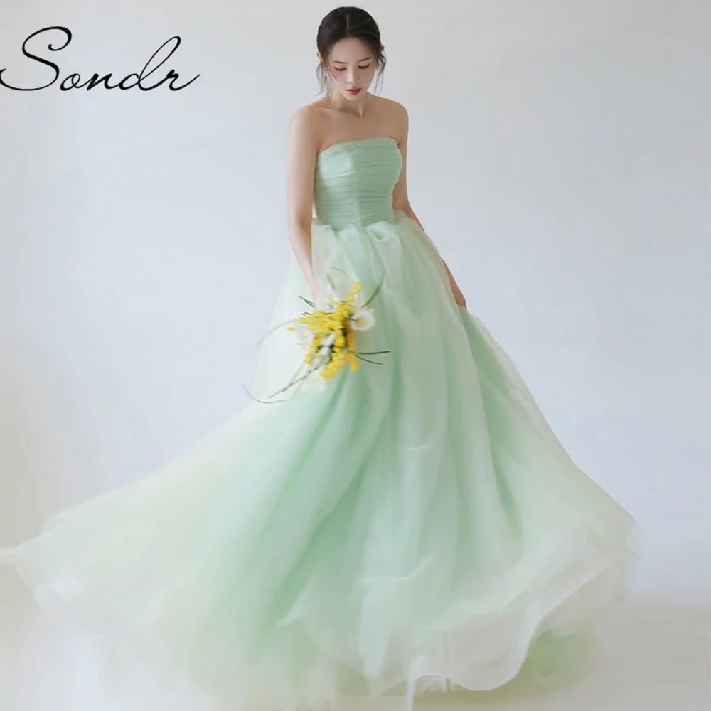 Sondr 2025 New Korean Wedding Dresses Light Yellow Soft Tulle Bridal Wedding Snap Dresses Customized Luxury Women Party Dresses - Luzilly Bridal & Apparel