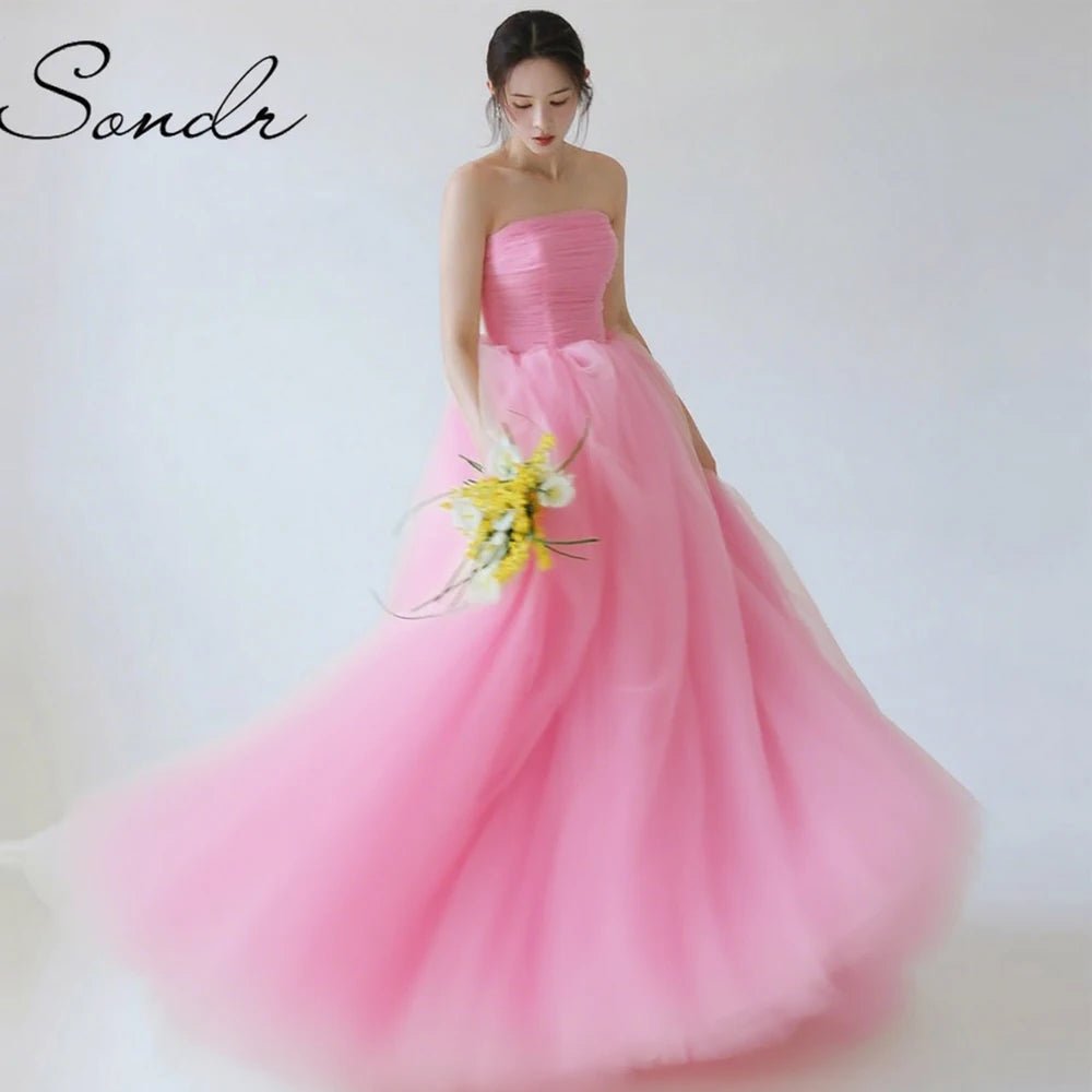 Sondr 2025 New Korean Wedding Dresses Light Yellow Soft Tulle Bridal Wedding Snap Dresses Customized Luxury Women Party Dresses - Luzilly Bridal & Apparel