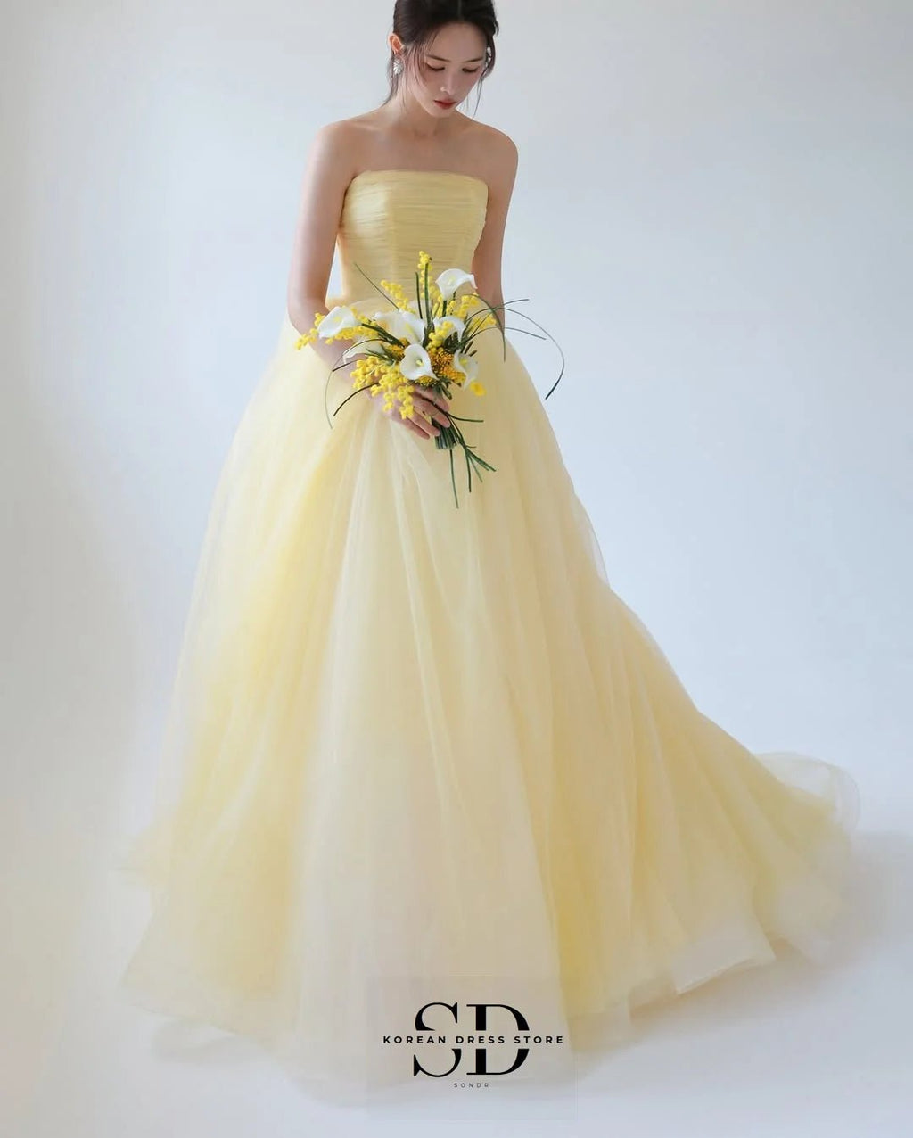 Sondr 2025 New Korean Wedding Dresses Light Yellow Soft Tulle Bridal Wedding Snap Dresses Customized Luxury Women Party Dresses - Luzilly Bridal & Apparel