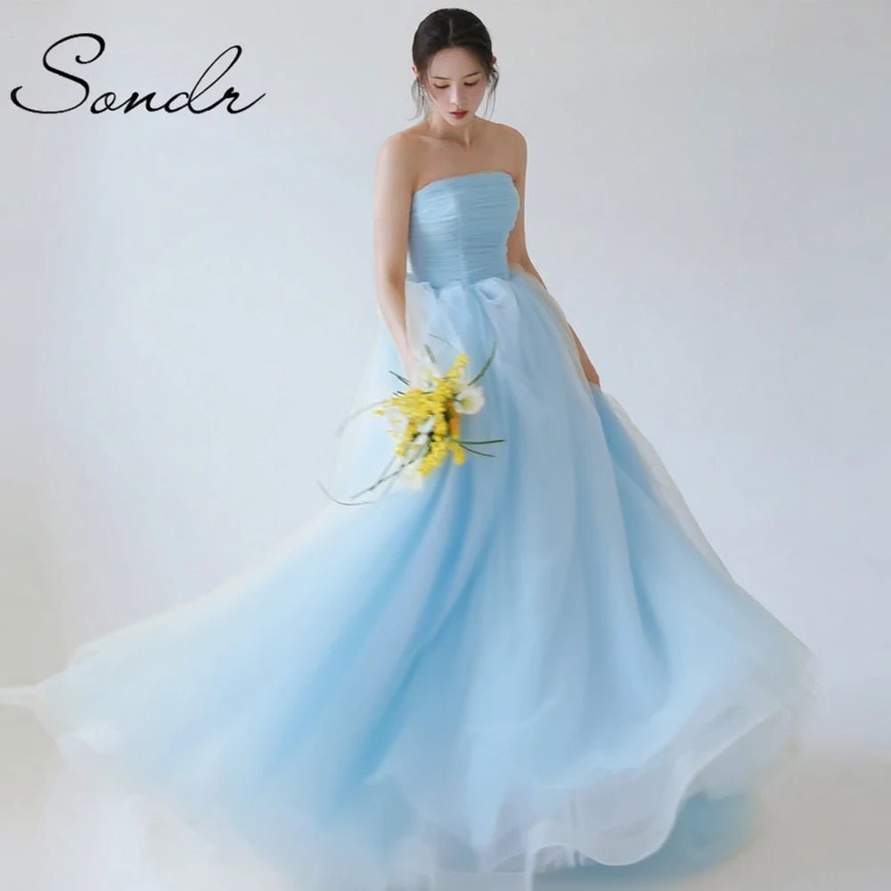 Sondr 2025 New Korean Wedding Dresses Light Yellow Soft Tulle Bridal Wedding Snap Dresses Customized Luxury Women Party Dresses - Luzilly Bridal & Apparel